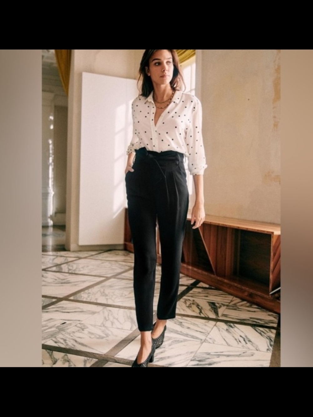 Sezane Austine High-Waist Black Paperbag Pants - Women's